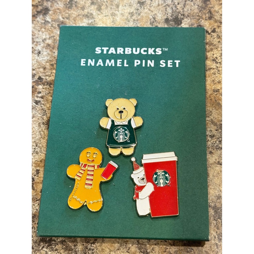Starbucks Holiday Enamel Pin Set Bearista Gingerbread Polar Bear 3 Pack New